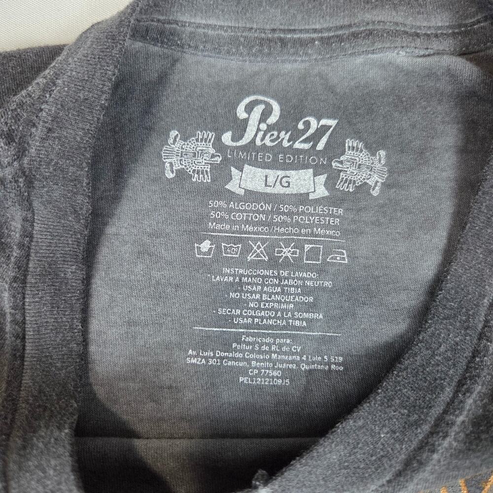 Pier 27 Cancun Mexico Skull Graphic Tee Mens L Grey Distressed Biker Grunge - Picture 3 of 7